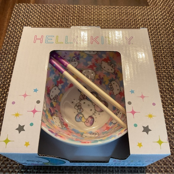 NEW Hello Kitty 6” Bowl with Chop Sticks - Picture 2 of 2